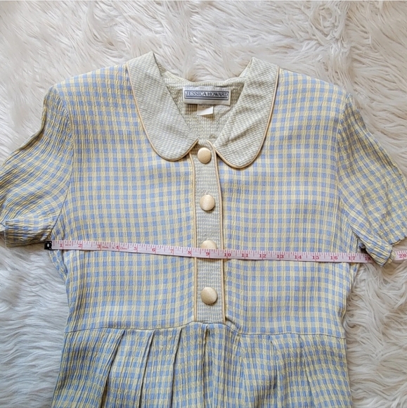 Jessica Howard 10 Vtg 80s Tea Dress Back Bow Yellow Blue Cottagecore Checked - Picture 8 of 11